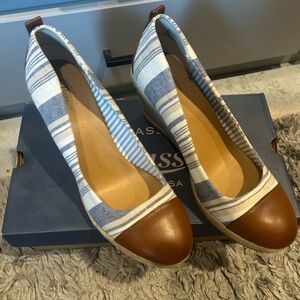 Guess Blue and Brown Striped Wedges
